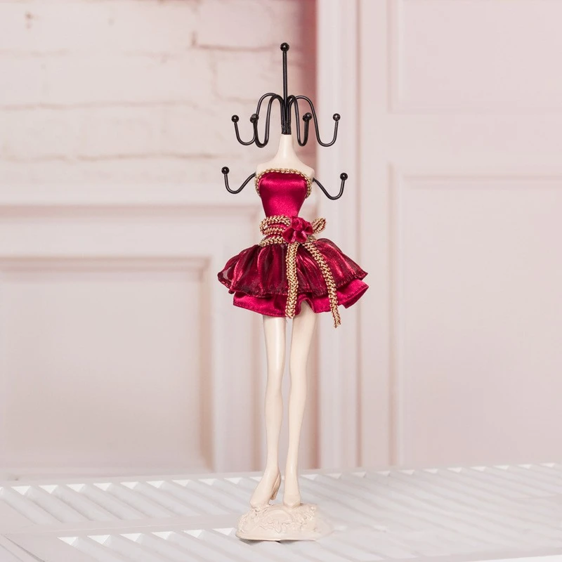Red party dressed queen mannequin jewelry display stand necklace and earring holder