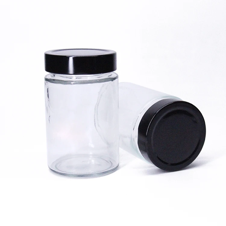 Stock Glass Jar Honey Jar Glass Jam Jars With Black Deep Twist Off Caps 106Ml 212Ml 314Ml 580Ml