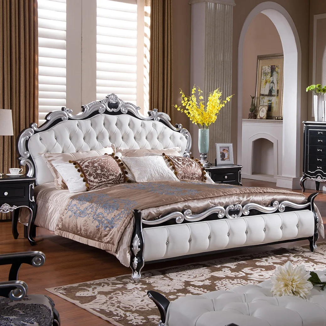 Antique Luxury King Bed European Solid Wood Furniture French Style Rococo Bedroom Set