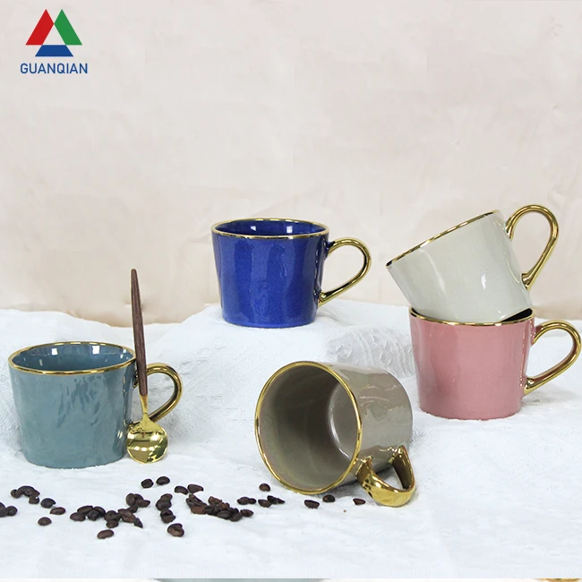Nordic style Porcelain Tea Espresso Cappuccino Cups Gold Rim Marble Luxury Ceramic Coffee Mug And Cup