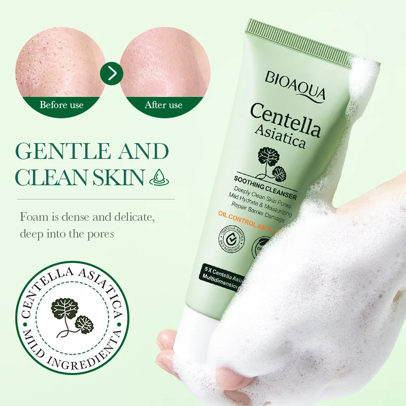 OEM BIOAQUA Private Label Cleaning Skin Care Products Centella Soothing Cleansing Face Wash Whitening Facial Foam Cleanser