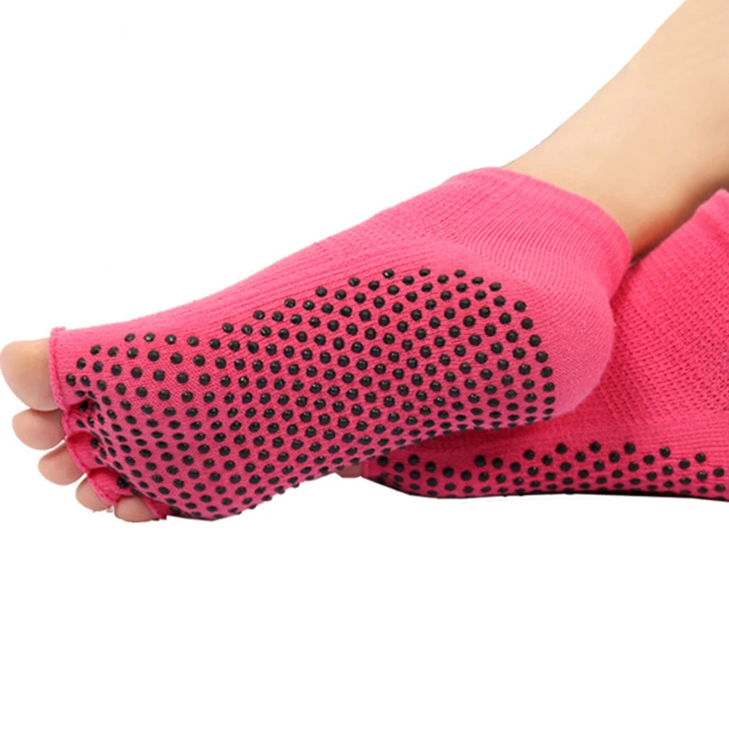 Spot solid color cotton yoga socks ladies open toe pvc anti-slip pilates socks fashion hot sale