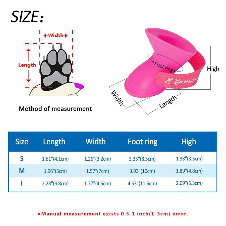 Custom Waterproof Anti-slip Soft Rubber Cute Small Puppies Design Paw Protector Outdoor Silicone Dog Rain Boots Shoes For Pet