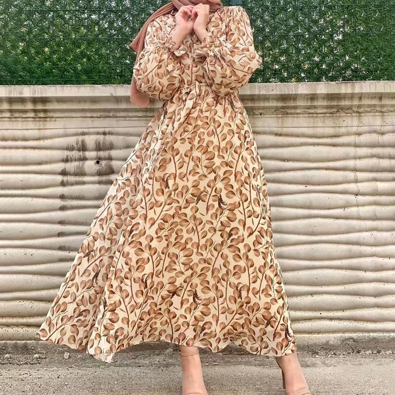Summer Printed Chiffon Muslim Woman Dress Dubai Abaya Ramadan African Elegant Dresses for Women Abayas Kaftans Turkey