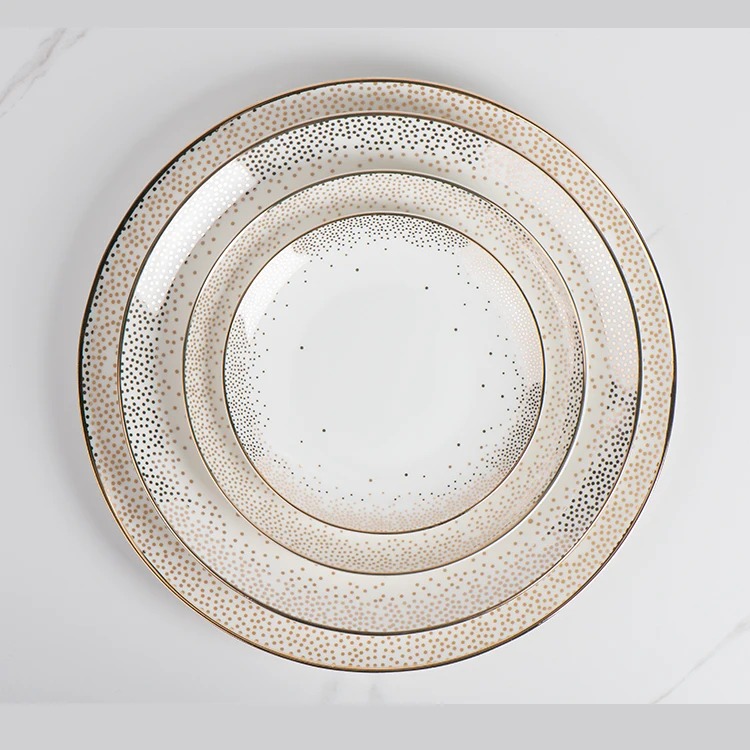 Luxury gold dot home tableware dinner plate restaurant ceramic dinnerware dinner sets