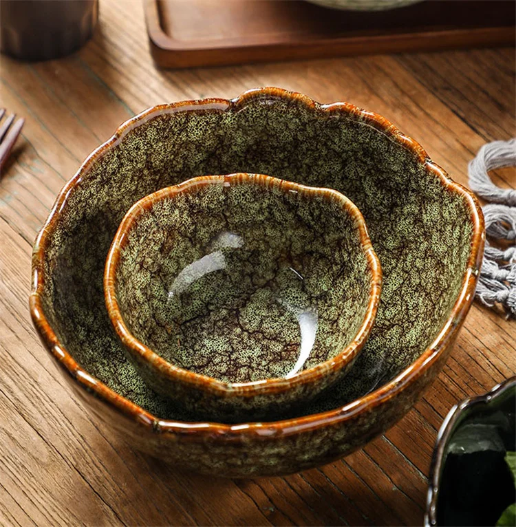 Harmony Japanese Hammer Irregular Ceramic Salad Bowl Household Fruit Plate Creative Cutlery Dessert Bowl