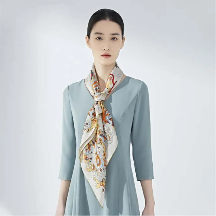 16mm silk twill scarf silk satin large square scarf 90cm gift Chinese style cultural art scarf