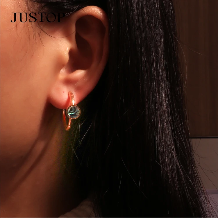 Gold Plated Brass Metal Hoop Earring Pink Fuchsia Gemstones Earring Collet Setting Gemstone Huggie Earrings Jewelry