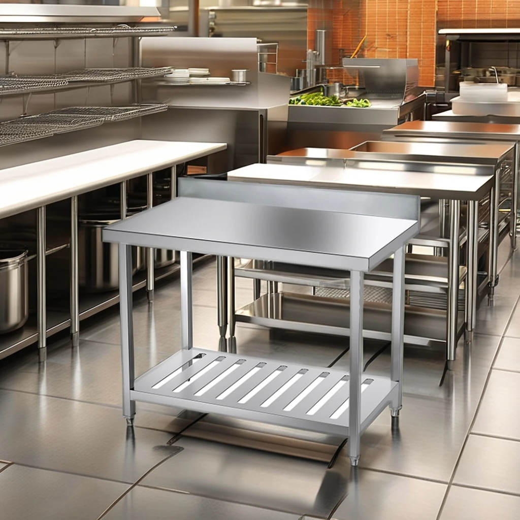 Modern Stainless Steel 2-Layer Kitchen Utility Table Fast Food Dining Table for Restaurant Use Metal Working Table for Prep Work