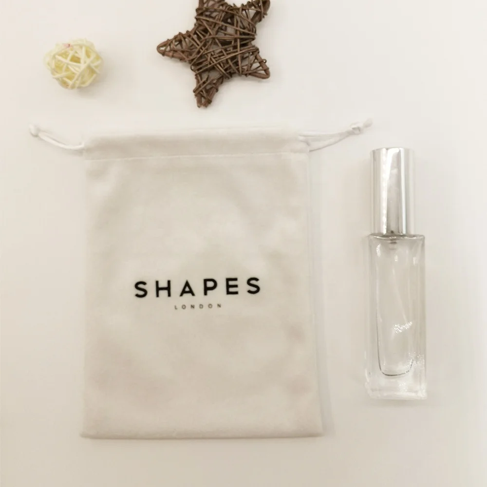 Luxury White Velvet Drawstring Bag Custom Logo Printed Jewelry Perfume Packaging Velvet Bag