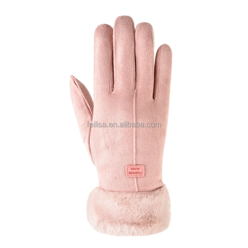 Lady hand gloves cold weather keep warm Suede gloves