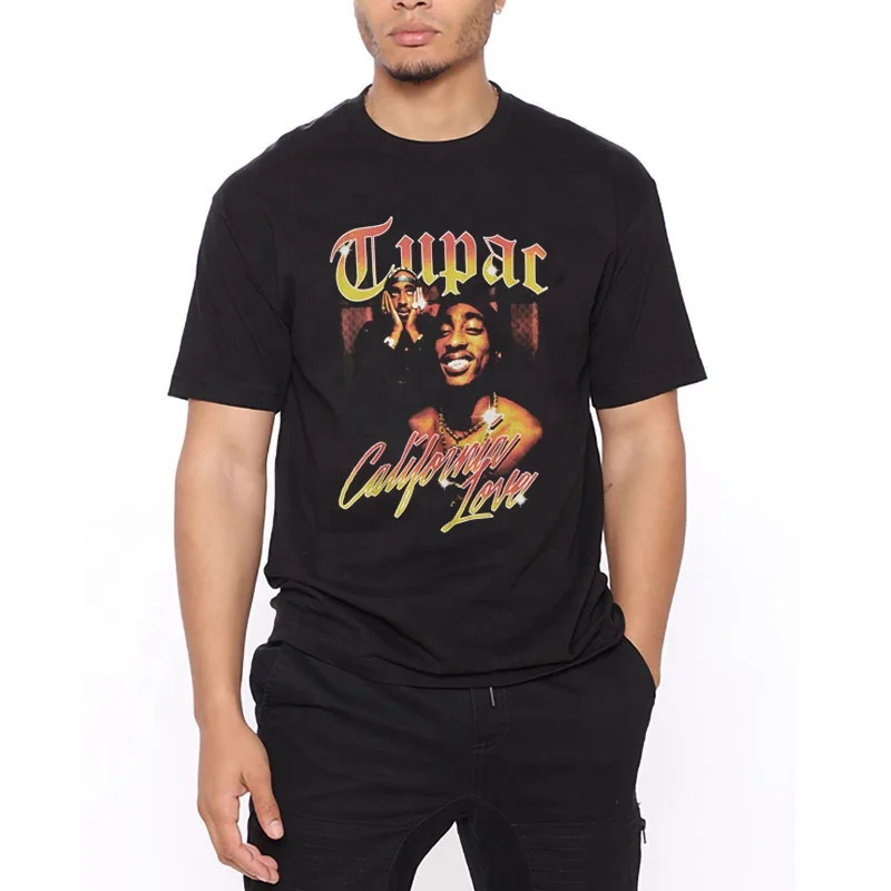  Оптовая продажа Мужская футболка Tupac 2Pac с принтом Hussle модная черная хлопковая Футболка большого размера в стиле