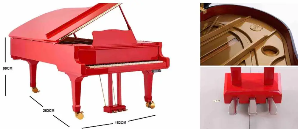 Custom Wholesales Hot-selling Concert Digital Grand Piano 9-Foot Self-playing Piano Red for Hotel Bar Villa