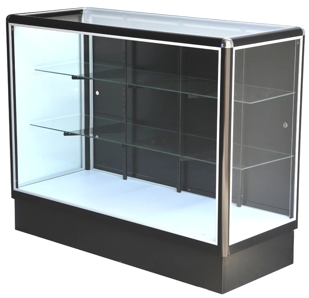 Custom 60*20*38' Shop Store Display Cabinet Black Aluminum Frame Led Full Vision Glass showcase