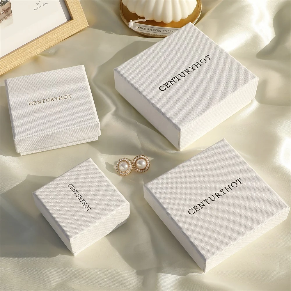 PUPPYSEW Wholesale 9*9cm Lid Box White Paper Cardboard Jewelry box  With Foam Inside  Necklace  Ring Earring Box With logo