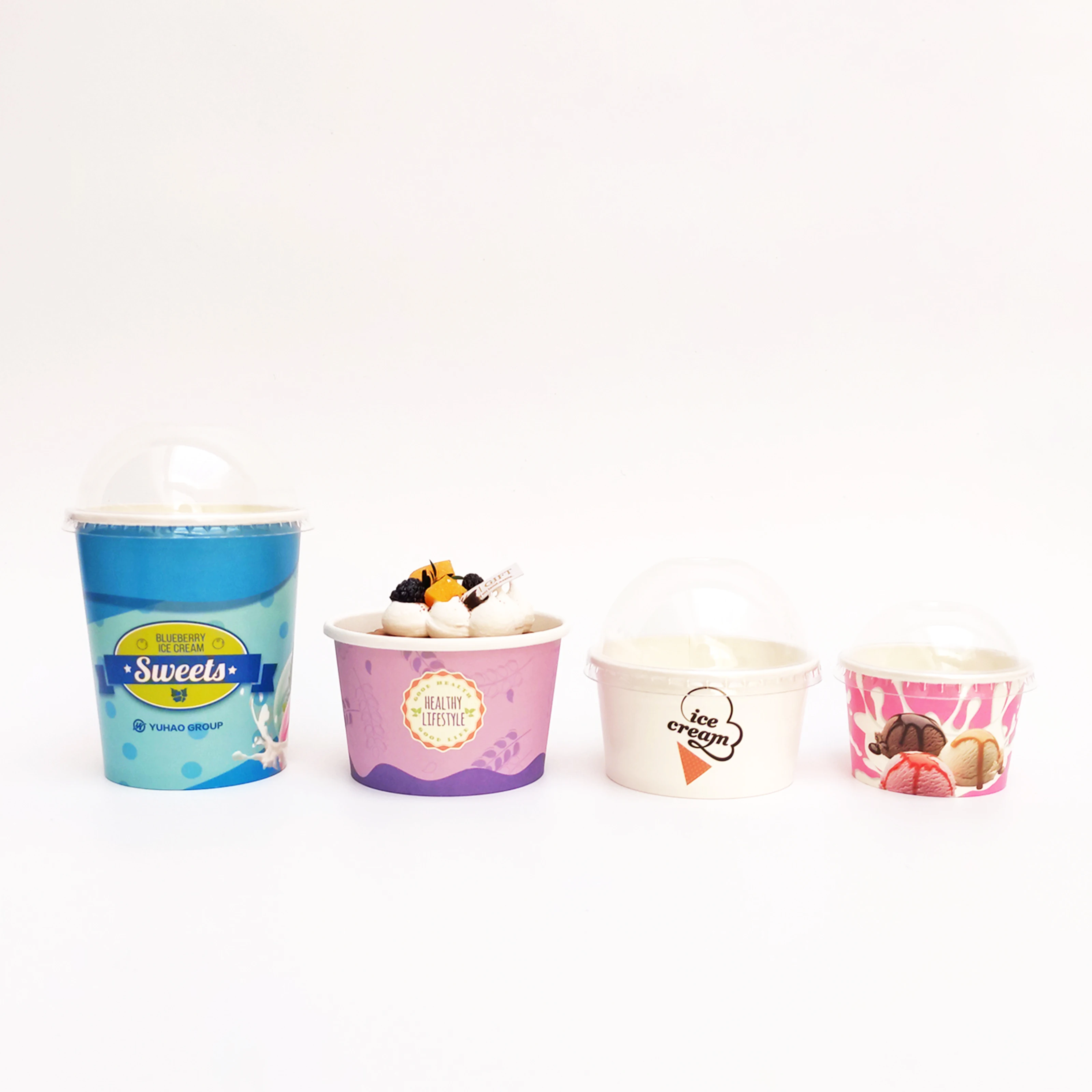 Custom Food Grade Disposable Cake Dessert Frozen Ice Cream Cup Food & Beverage Packaging With Lid