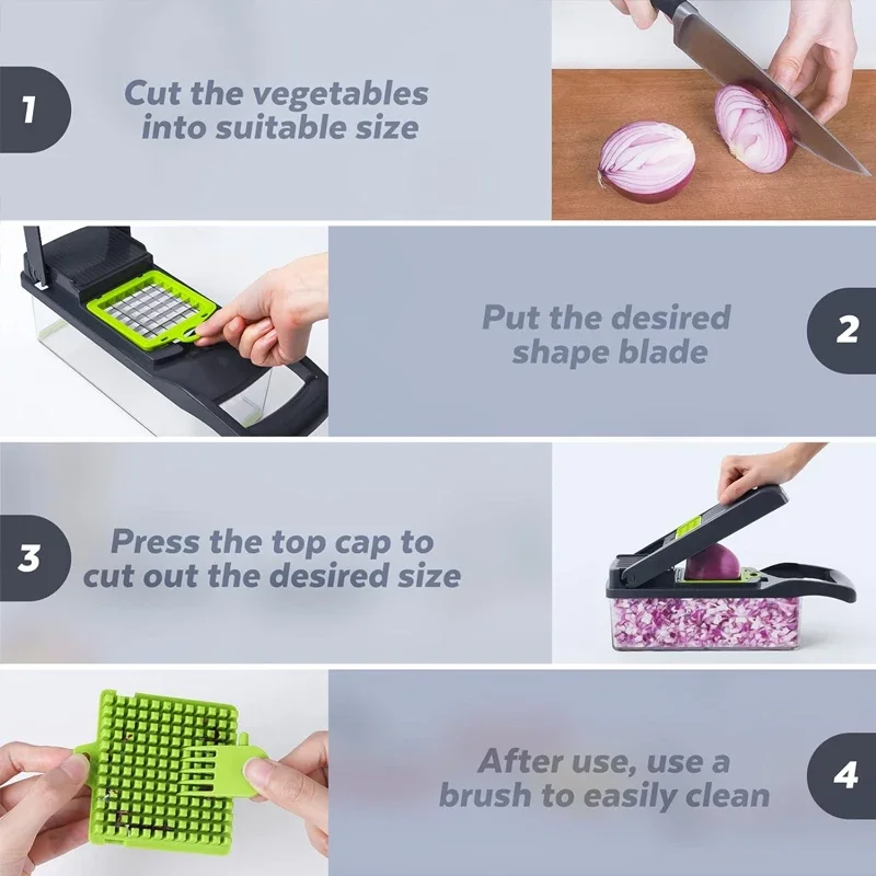 16pcs Vegetable Slicers Set Onion Carrot Garlic Chopper With Container Easy Manual Potato Fruit Cutter Chopper Kitchen Gadgets
