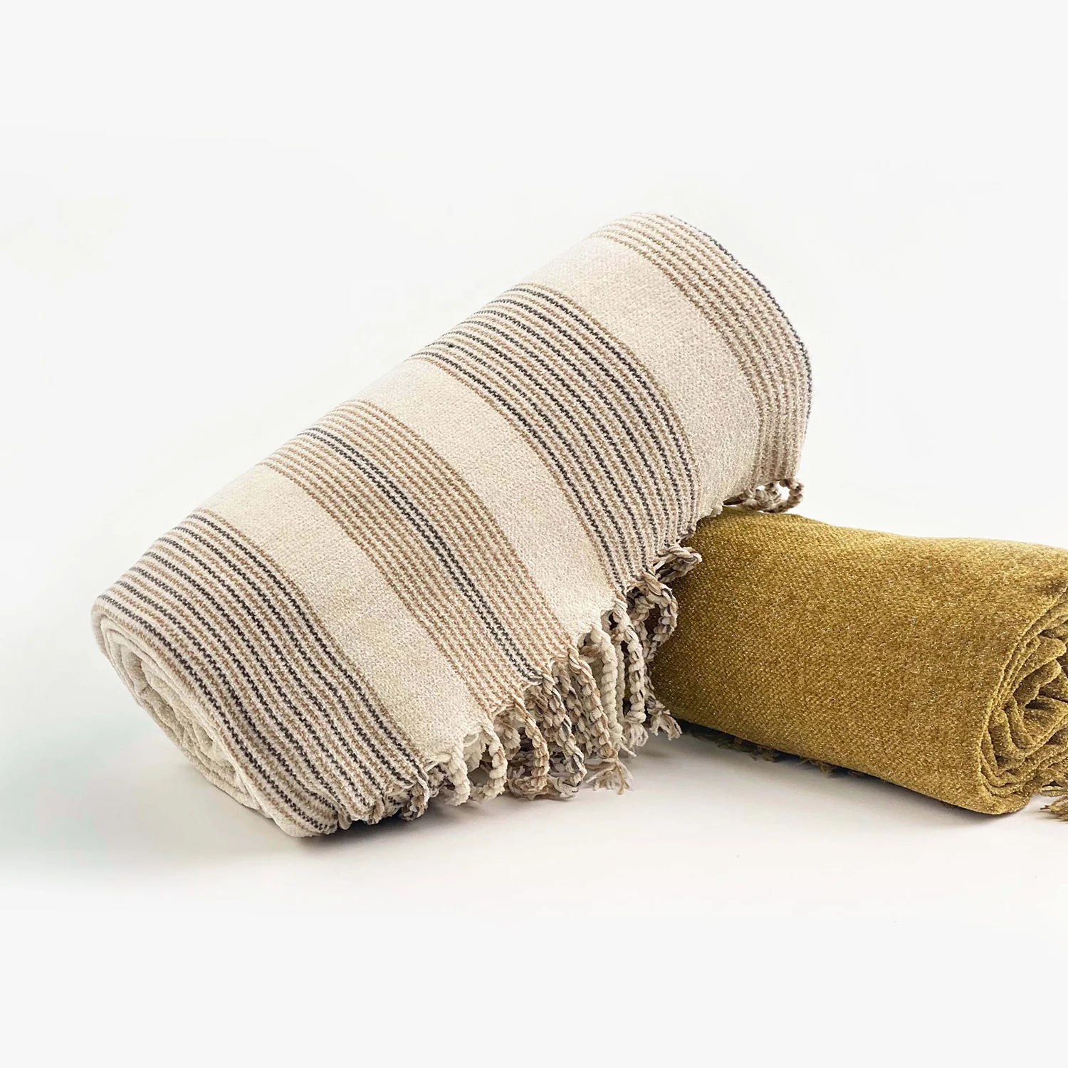 Winter blankets Chenille striped snuggle moving Sofa cover tassel hug sleep comforter cashmere chunky knit weighted custom throw