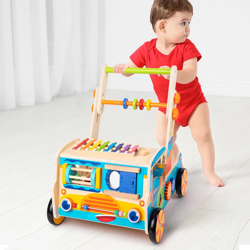 Wooden Baby Walker Stroller Kids Push Car Pull Toy Simulation Play House Grocery Cart Toys Activity toys Multi-funtional Walker