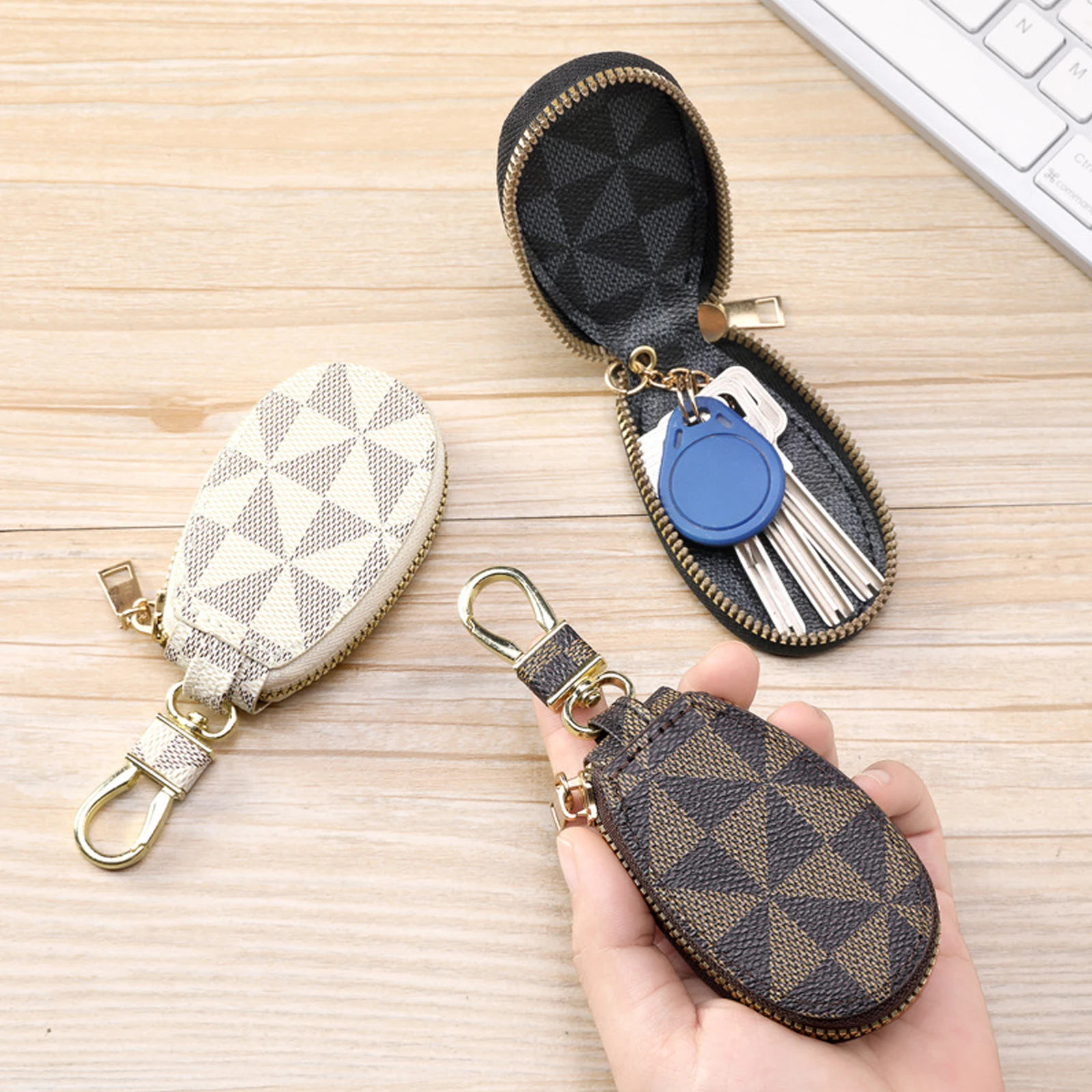 Large Capacity Multifunctional RFID Blocking Keychain Storage Pouch Fashionable Simple and Small PU Car Key Bag