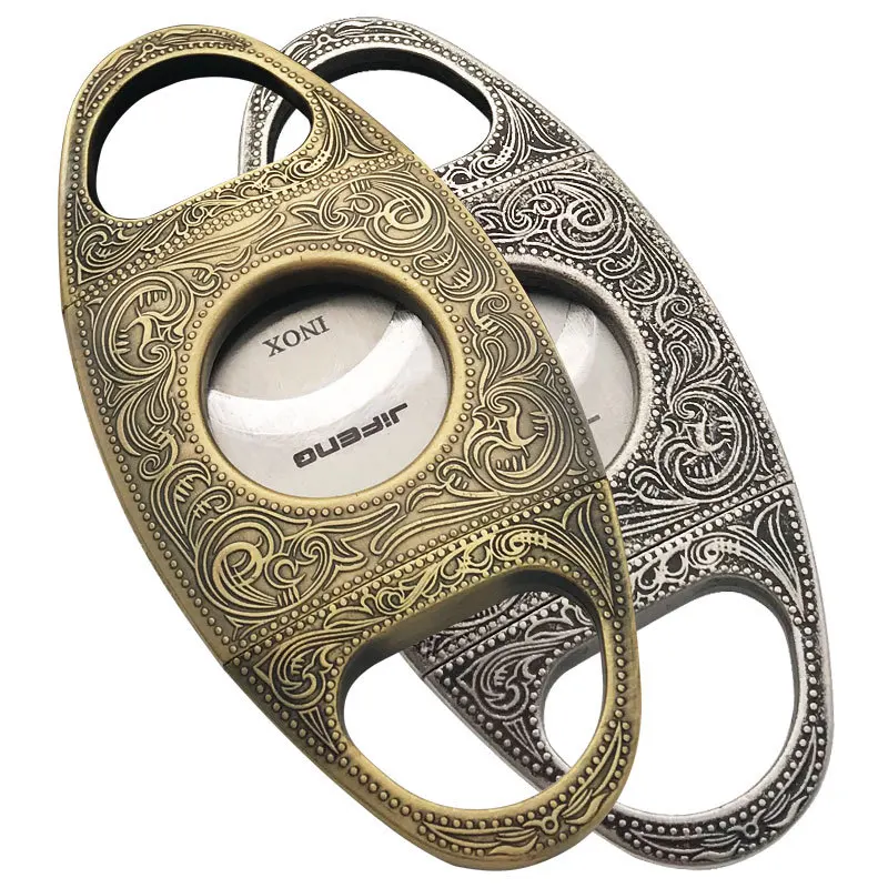 Cigar V Cutters Pure Copper Cigar Cutter Stainless steel Double Blade Fiber Plating Semi-Automatic Opening