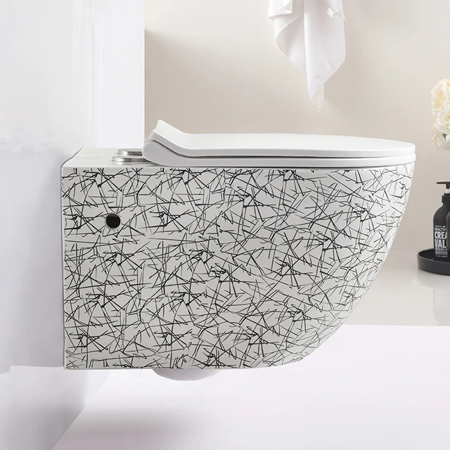 Prefab P Trap Marble Color Ceramic Wall Hang Wc Tankless Toilet Bowl Inodoro Suspendido Wall Toilet Set