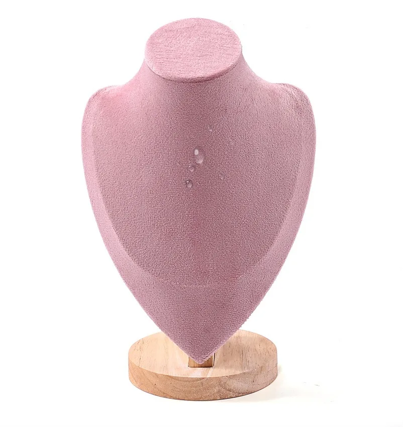 Pink Series Suede Mannequin Model Jewelry Necklace Prop Chain Display Stand With Wood Base