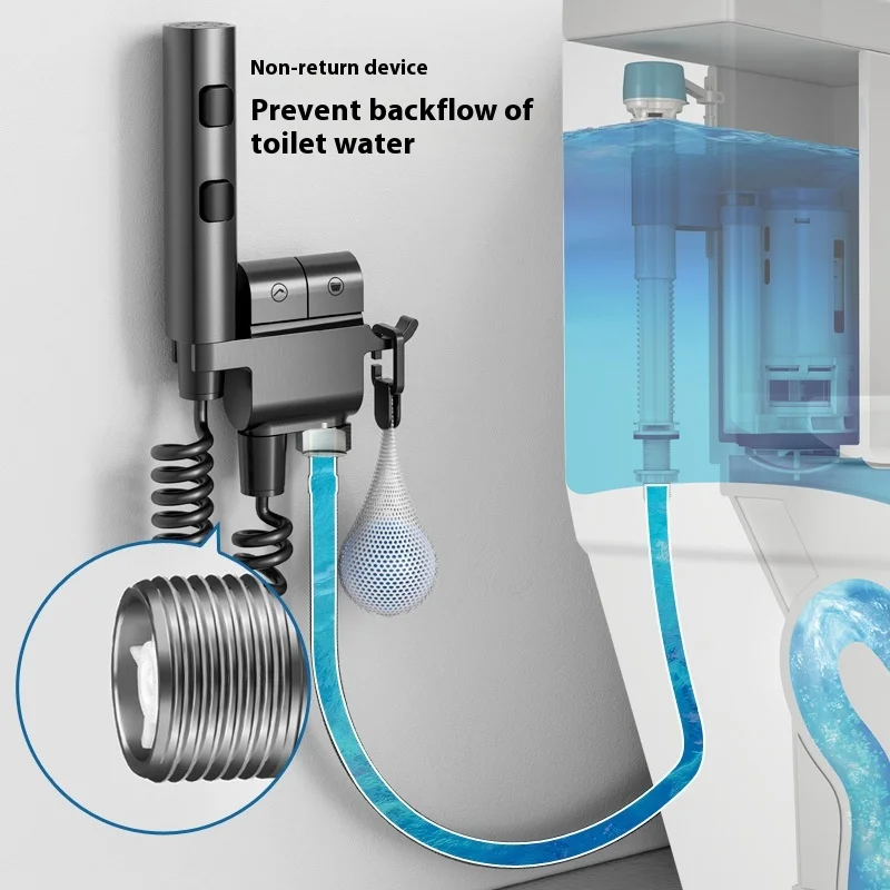 All-Copper High-Pressure Toilet Spray Gun Stainless Steel Bidet Flusher Companion for Household Bathroom Cleaning One in Two out