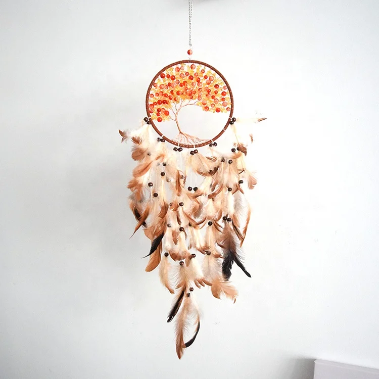 Dropshipping Home Decor Dreacatcher Brown Feather Handmade Tree of Life Dream Catcher (1600332489704)