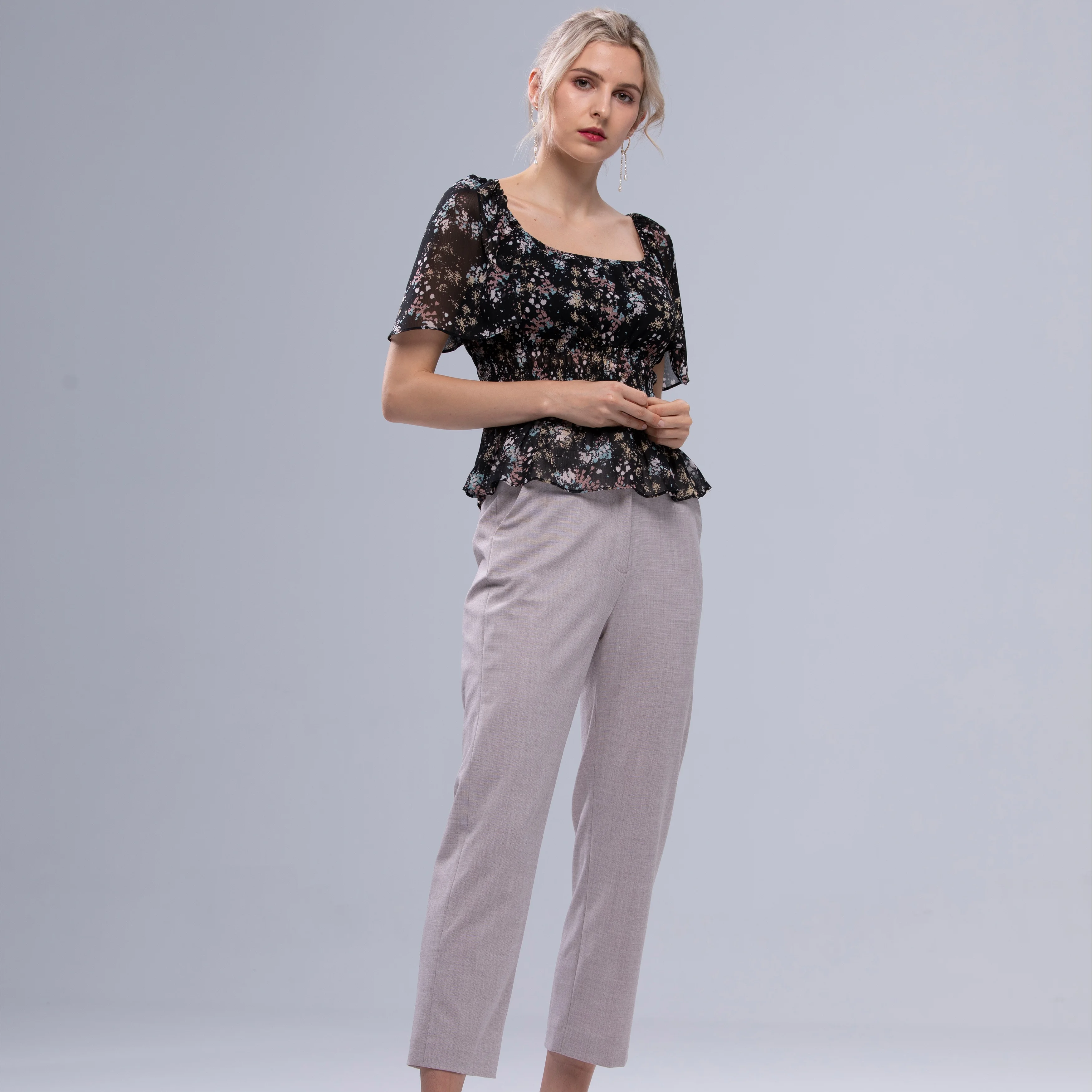 Ladies Trendy Casual Ruffle Sleeve Tops Women Fashion Chiffon Shirts Tops Blouse for Summer