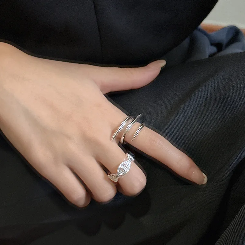 925 sterling silver japanese and korean version pig nose ring niche style design ins style casual texture open ring hand jewelry
