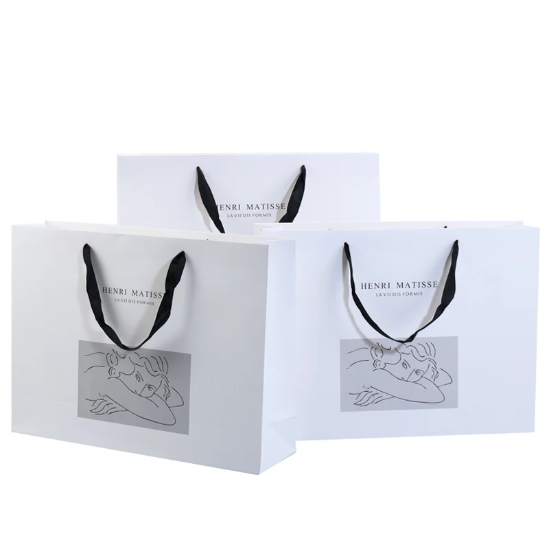 Custom logo private label mini luxury boutique retail thank you gift paperbag with handle personalized white paper shopping bags