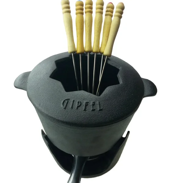 cast iron fondue set with 6 forks, cast iron hot pot