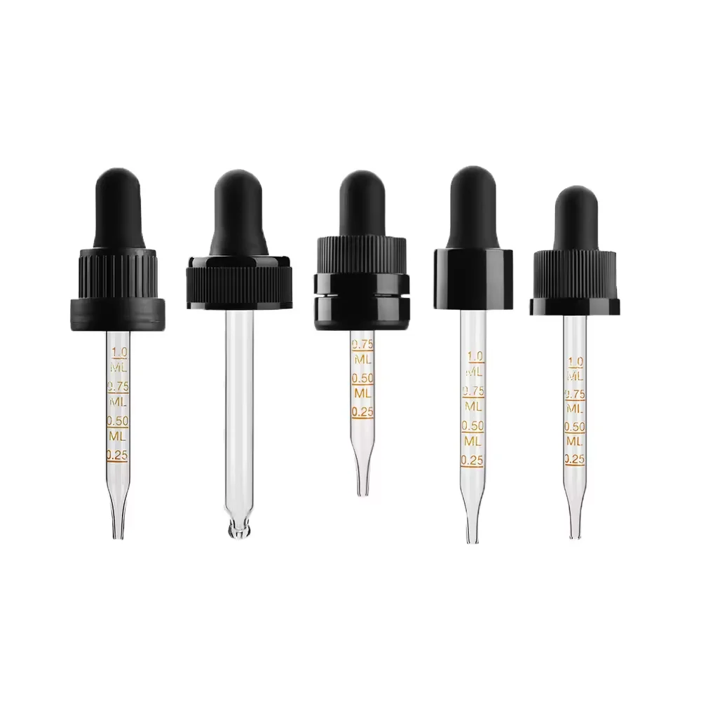 18-410 Plastic Tamper Evident Dropper With Glass Pipette For Cosmetics Essential Oil Bottles