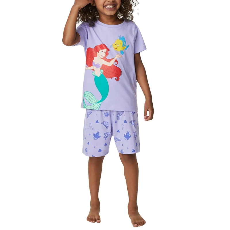 High quality custom 100% cotton animal cartoon cute printed girls pyjamas set with short sleeve top and shorts