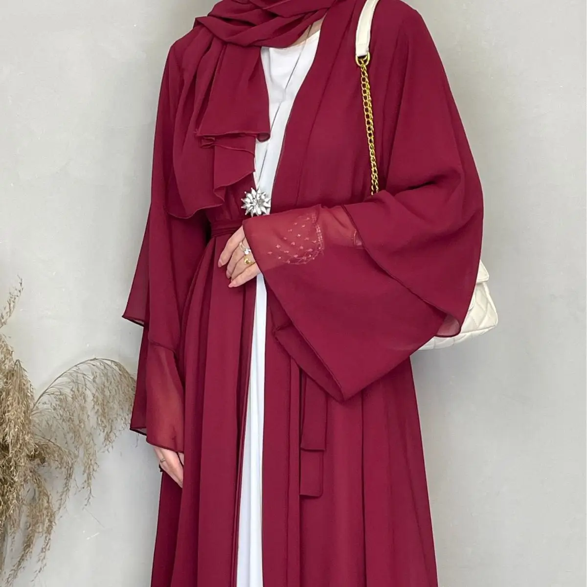 Wholesale Turkiye Elegant Kimono Islamic Clothing Women Muslim Cardigan Chiffon Modern Muslim Robe Dubai Abaya