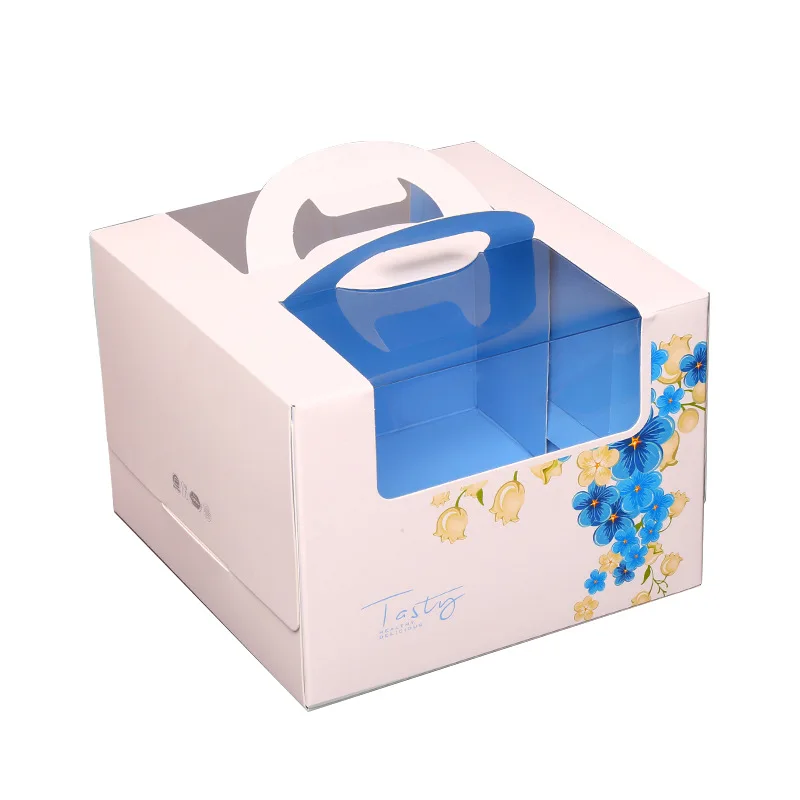 Food grade cardboard paper 8 inch portable window cake box with handle