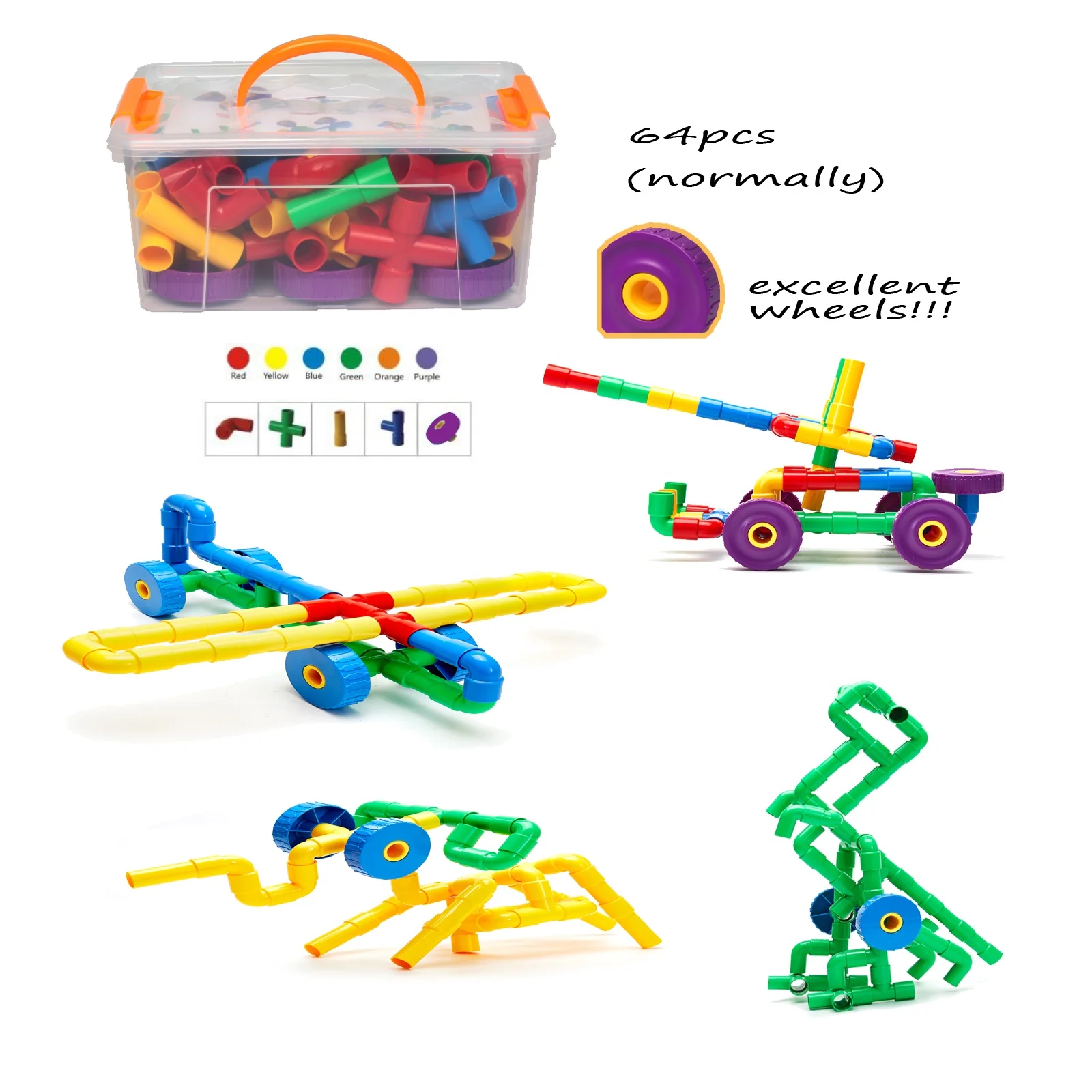 DIY Plastic  Tube Educational Amazon Hot sale  building block toys for kids learning