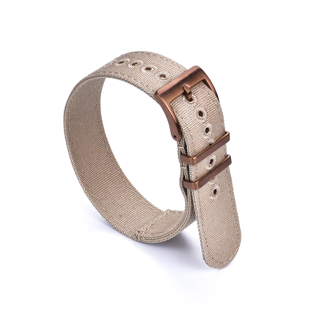 JUELONG Tan Stitching Eyelets Canvas Watch Band 18 20 22 24 Sail Cloth Bronze Buckle Watch Strap
