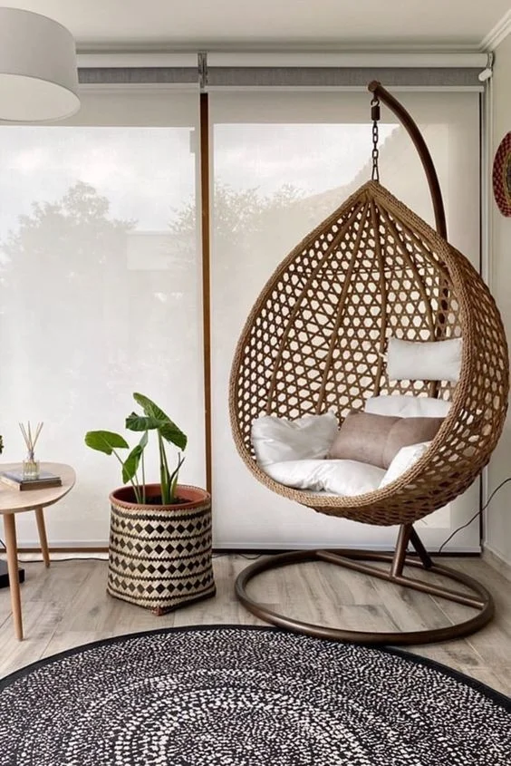 Hanging Chair With Round Frame Rattan Hanging Egg Garden Rattan Swing Chair