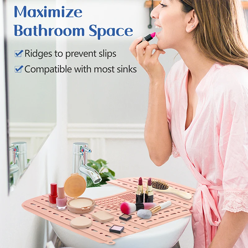 Counter Space Sink Toppers Waterproof Silicone Sink Topper Makeup Mats Bathroom Space Saver Foldable Sink Cover Makeup Mat