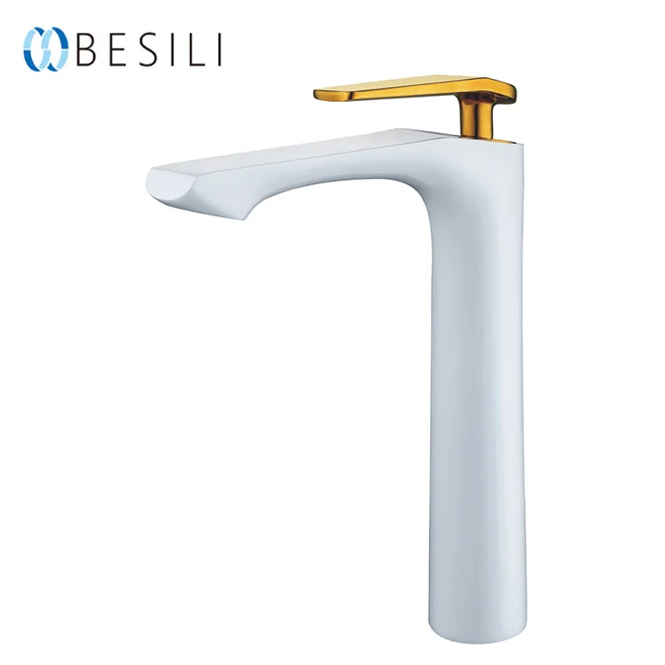 Dubai hot selling brass basin mixer tap gold bathroom single handle white face basin faucet
