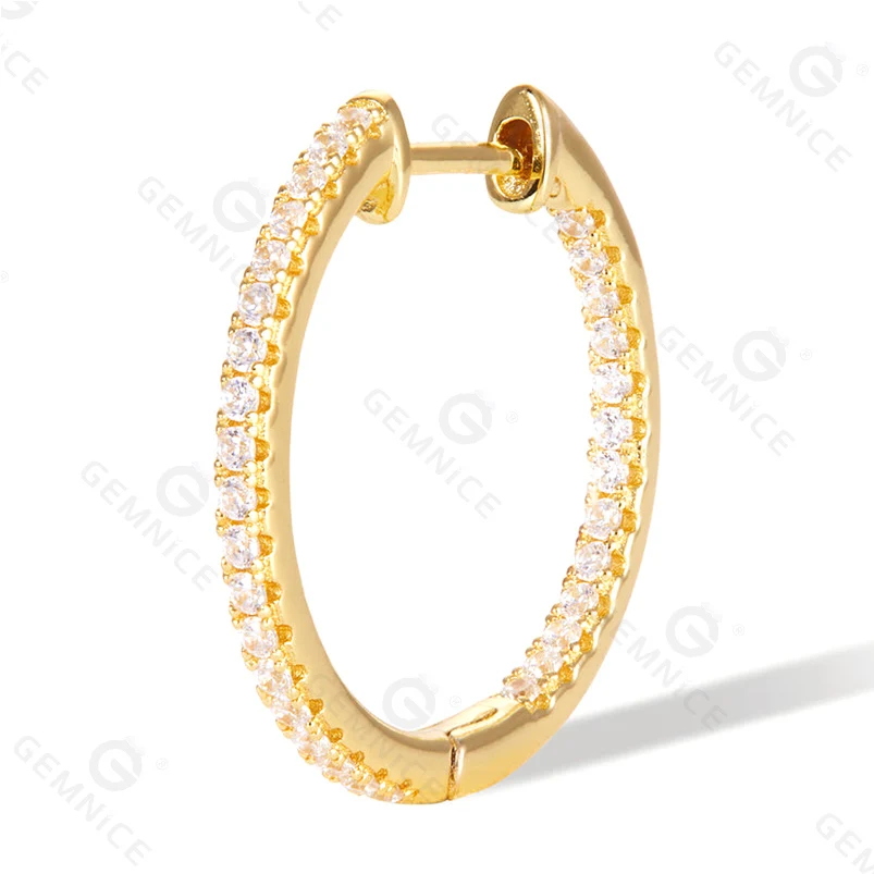 Gemnel classic 925 sterling silver micro pave 5A CZ inside out large hoop diamond earrings