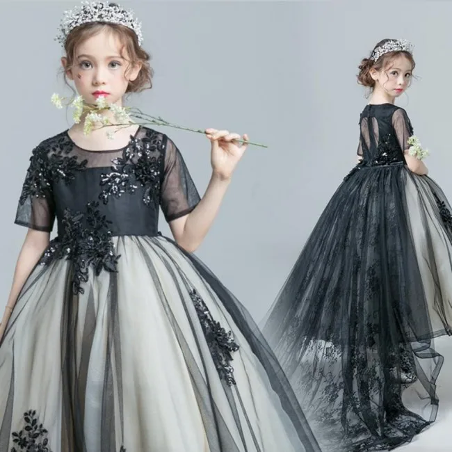 Newest Children Short Sleeves Girls Ball Gown Special Back Short Sleeves Girls Ball Gown