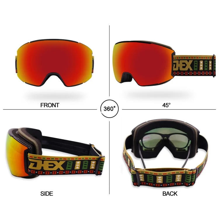 DEX Sports Industry Custom logo Detachable lens design ski goggles otg anti fog snow boarding goggles customizable ski goggles