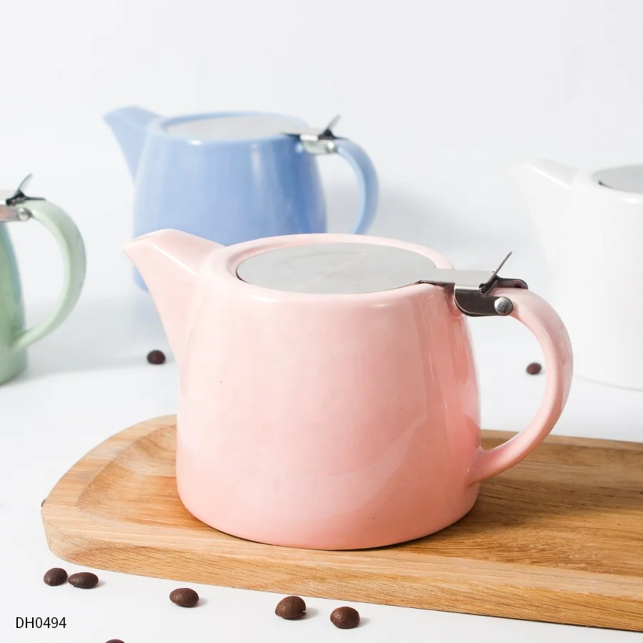 Wholesale custom ceramic teapot stainless steel lid and infuser porcelain tea pot with infuser