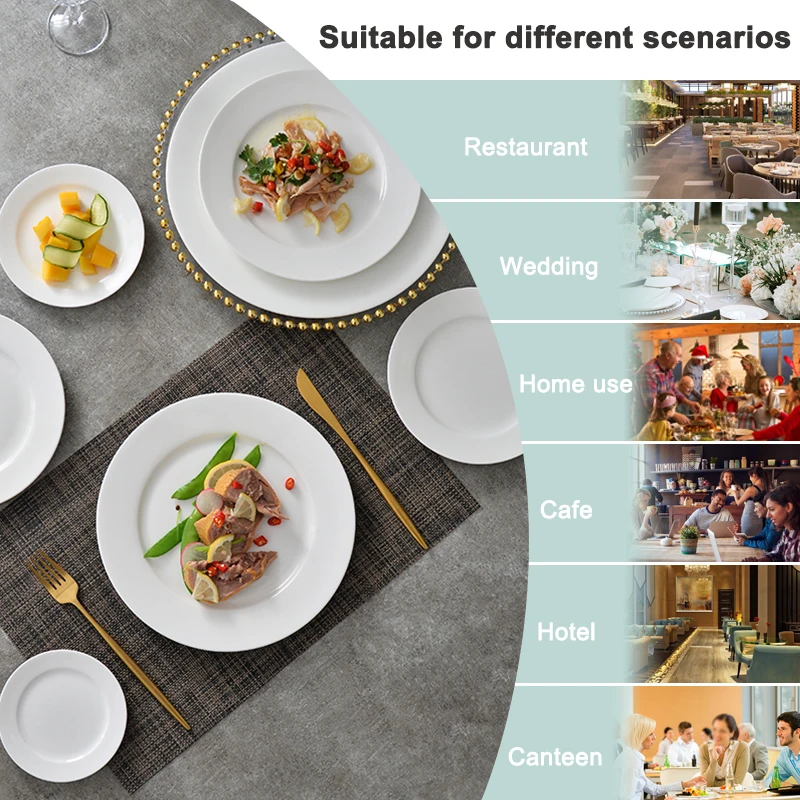 Low Price Customizable Logo dinner plates ceramic dishes and plates service white charger plates wedding