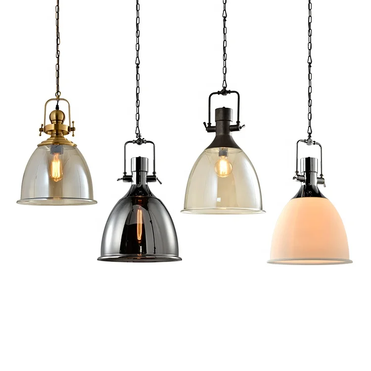 Wholesale Modern Simple Style Home Villa Indoor Decoration LED Glass Iron Black  Pendant Lamp