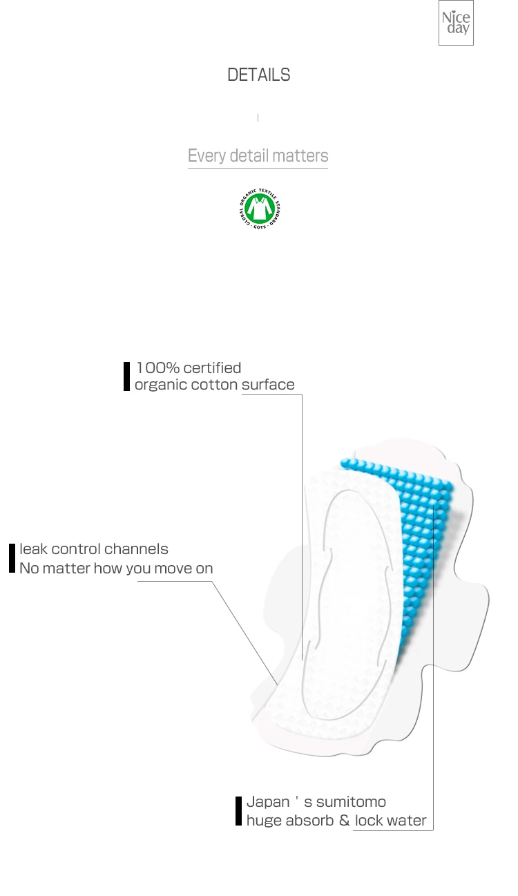 High Quality women sanitary napkin Disposable organic cotton pads  Free Samples Sanitary hot sale in Korean  32B