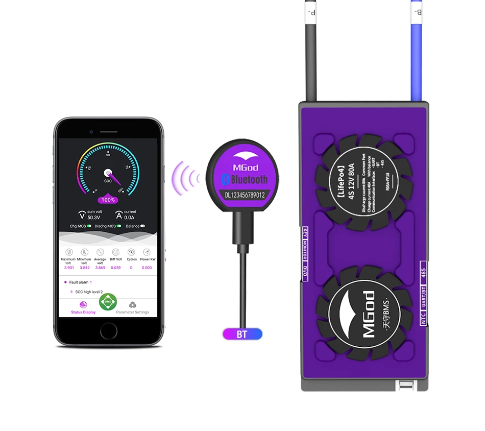 
Smart BMS MGOD 80A lifepo4 4s 12v UART BT RS485 communication 60A 50A 40A 30A smart bms 